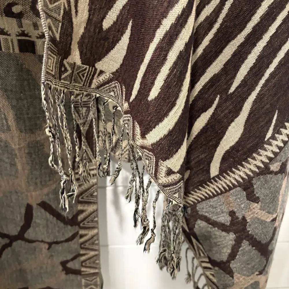 Lauren Ralph Lauren | Scarf Shawl Animal Print Brown Wool Fringe